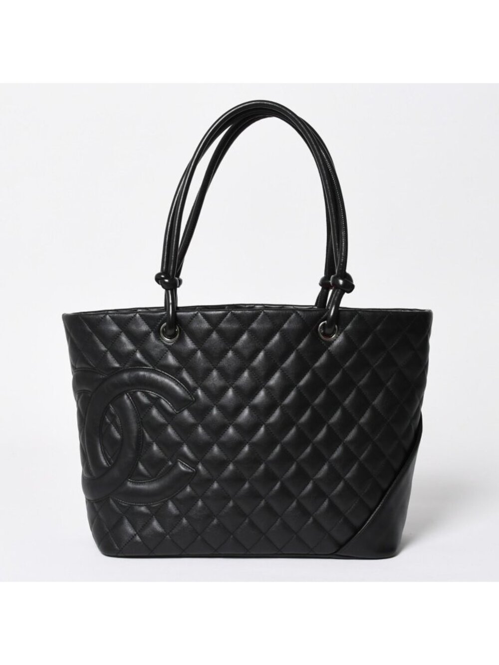Chanel Cambon Line Large Tote Bag CC Logo Calfskin Patent Black